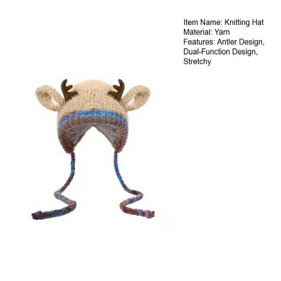 Christmas Antler Hat with Ear Protection Dual-Function Design Handmade Festive Knitted Winter Cap Handbag Holiday Decor