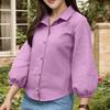 ZANZEA Women Casual Turn Down Collar Solid Color Loose 3/4 Sleeve Blouse