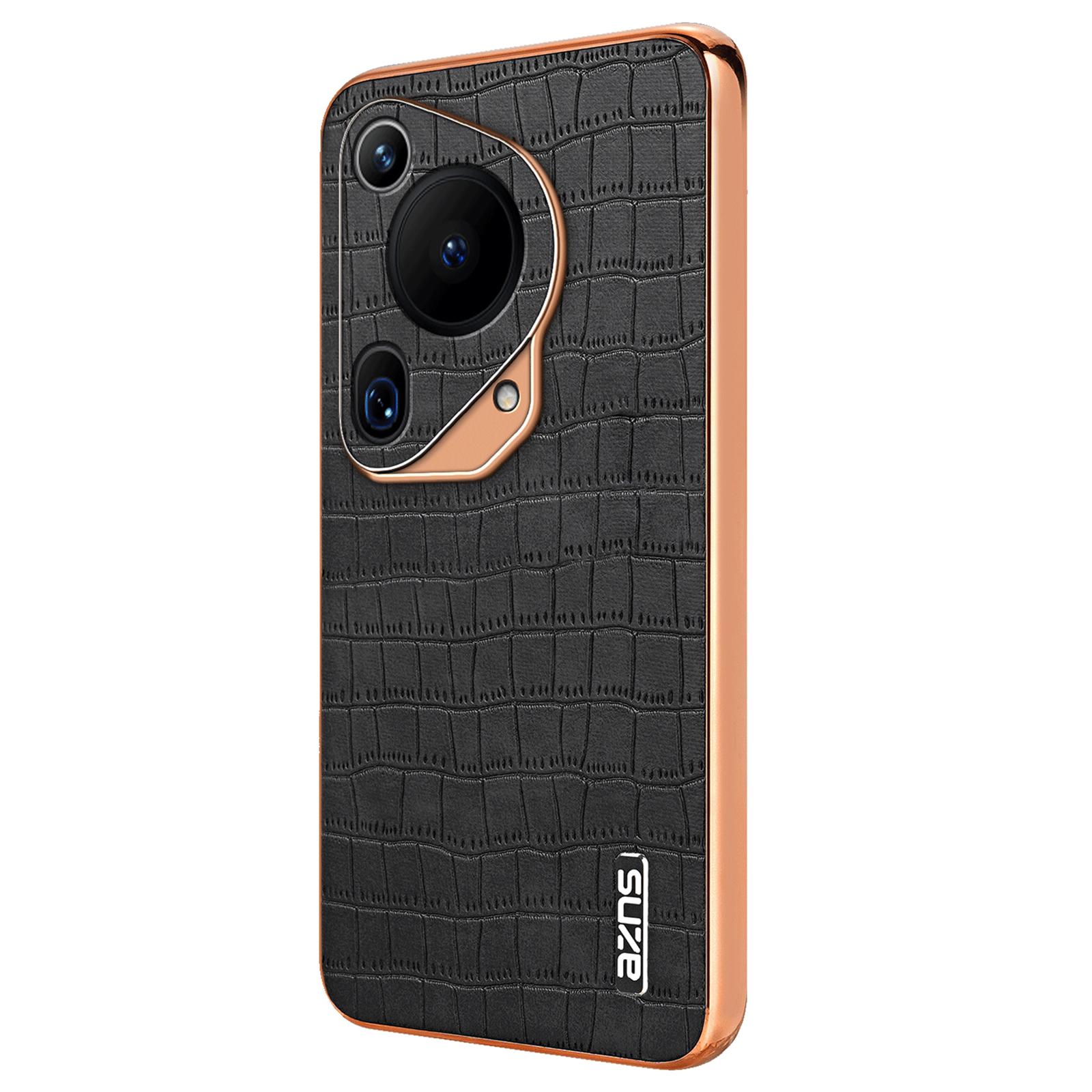 

For Huawei Pura 70 Ultra Case Leather Electroplating Phone Cover Crocodile Pattern Textured Black