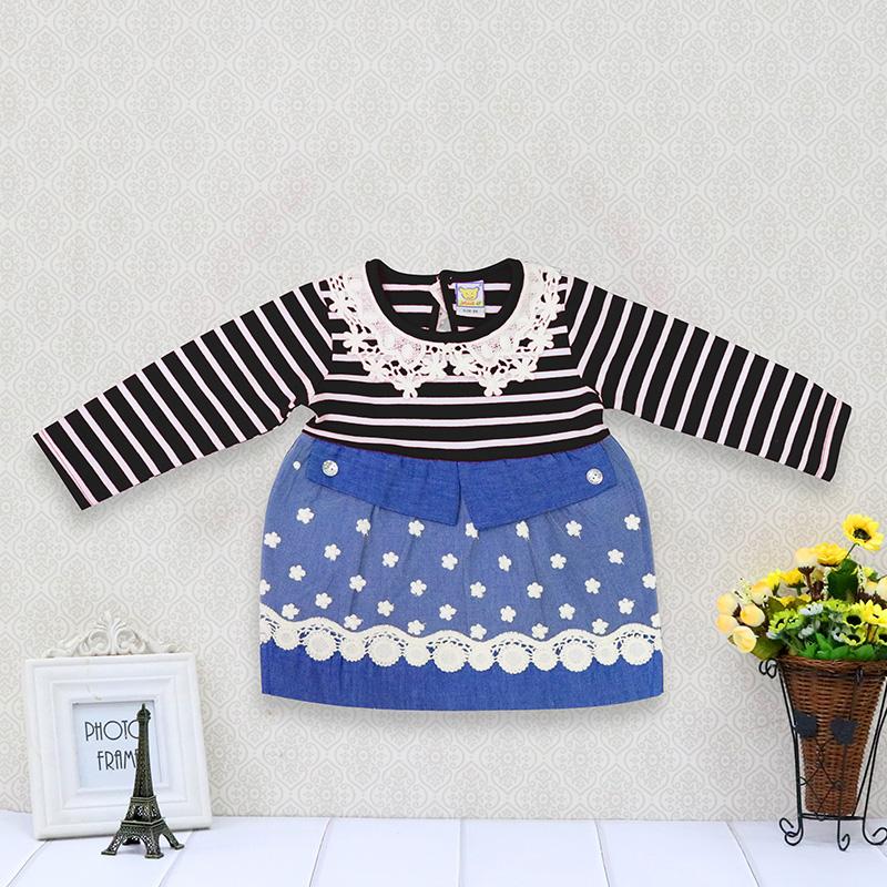 

Детское платье принцессы в полоску с кружевом и длинными рукавами для девочек на свадьбу, день рождения, детская плиссированная юбка, платья в ковбойском стиле с повседневным узором 98 чёрный