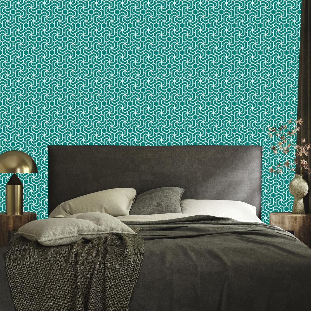 Wallpaper Geometric Pattern Turquoise and Sea for Living Room and Bedroom 50x1000