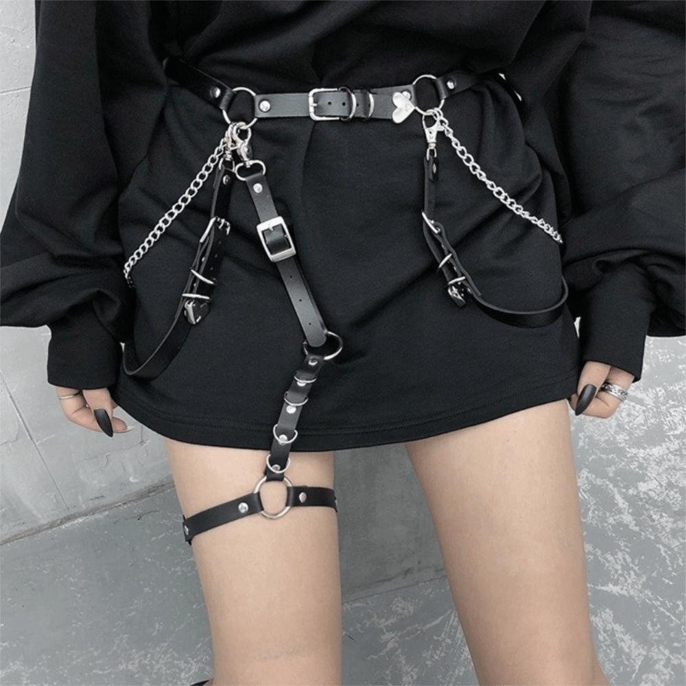 Hip Hop Skirt Belt Metal JK Leg Loop Personality Waist Chain  Girls