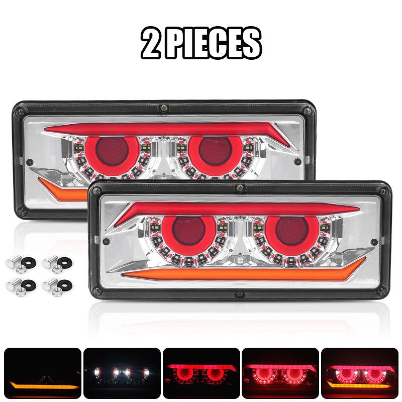 12V 24V LED Devil Eyes Combination Tail Light Dynamic Turn Signal Light Brake Stop Warning Lamp For Truck Trailer Camper Tractor 2pcs Clear Lens
