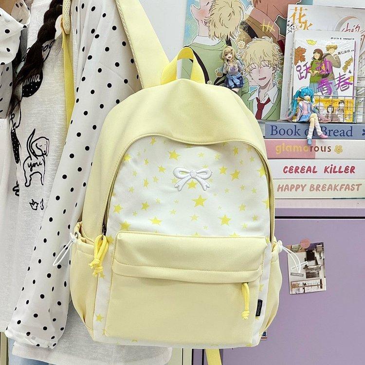 Schoolbag Junior high school student High school bag Girl primary school student Large capacity backpack Cute star full print College student backpack