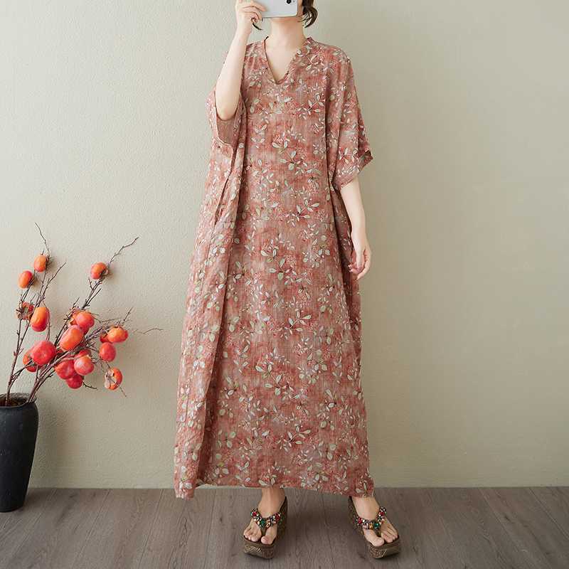 Vintage Long Dress with Cotton and Linen Patterns