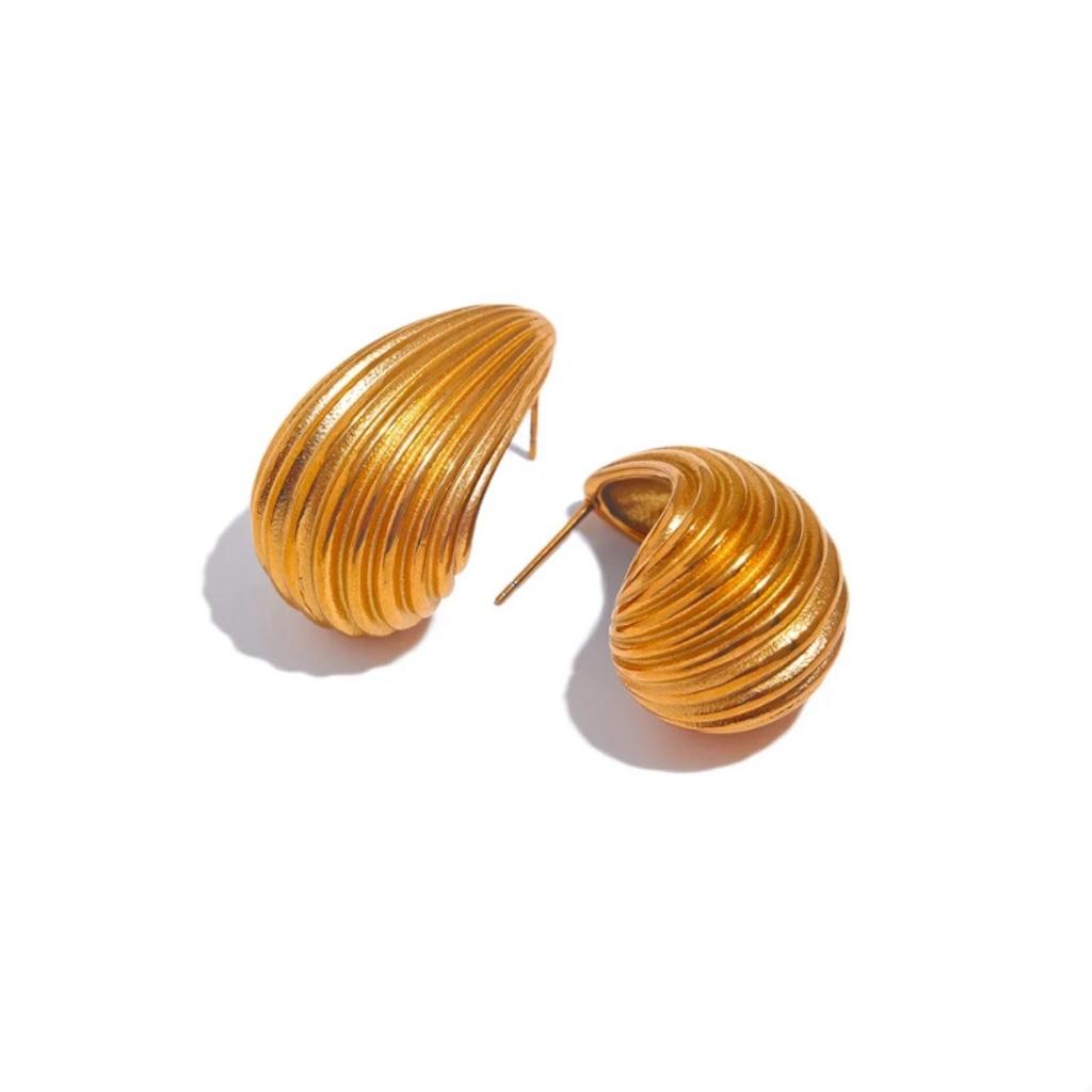 Gold Color Striped Water Drop Stud Earrings INS Exaggerated Stainless Steel Women s Earrings Trendy Jewelry Gift Accessories