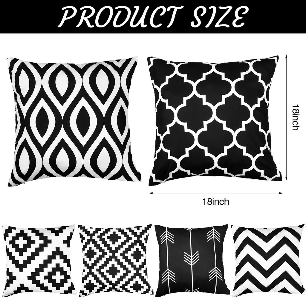 Black White Ric Pillow Covers 18X18 Inches Simple Black White Ric Pattern Pillowcase Decorative Throw Cushion