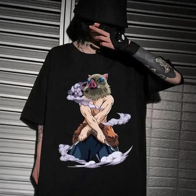 Odzież męska Anime T-shirt Demon Slayer Blade T-shirt Hashihira Innosuke Krótki rękaw Hip Hop Street Style Luźny Oversizeowy T-shirt