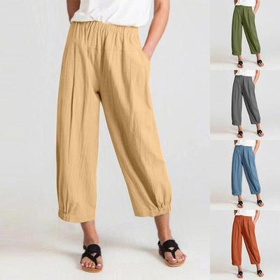 Kadın Düz Renk Yüksek Bel Haren Pantolon Yaz Yeni Moda Bol Cepli Günlük Vintage Geniş Paça Pantolon