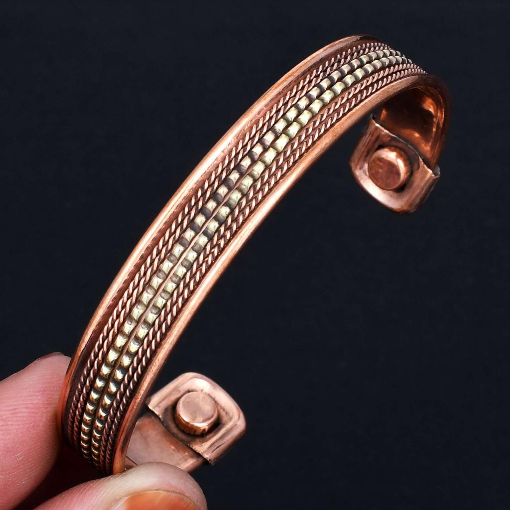Zweifarbiger Armreif aus reinem Kupfer, gedrehtem Draht, Kupfer, verstellbarer Armreif, handgefertigter Kupferschmuck, Geschenk für Männer & Frauen