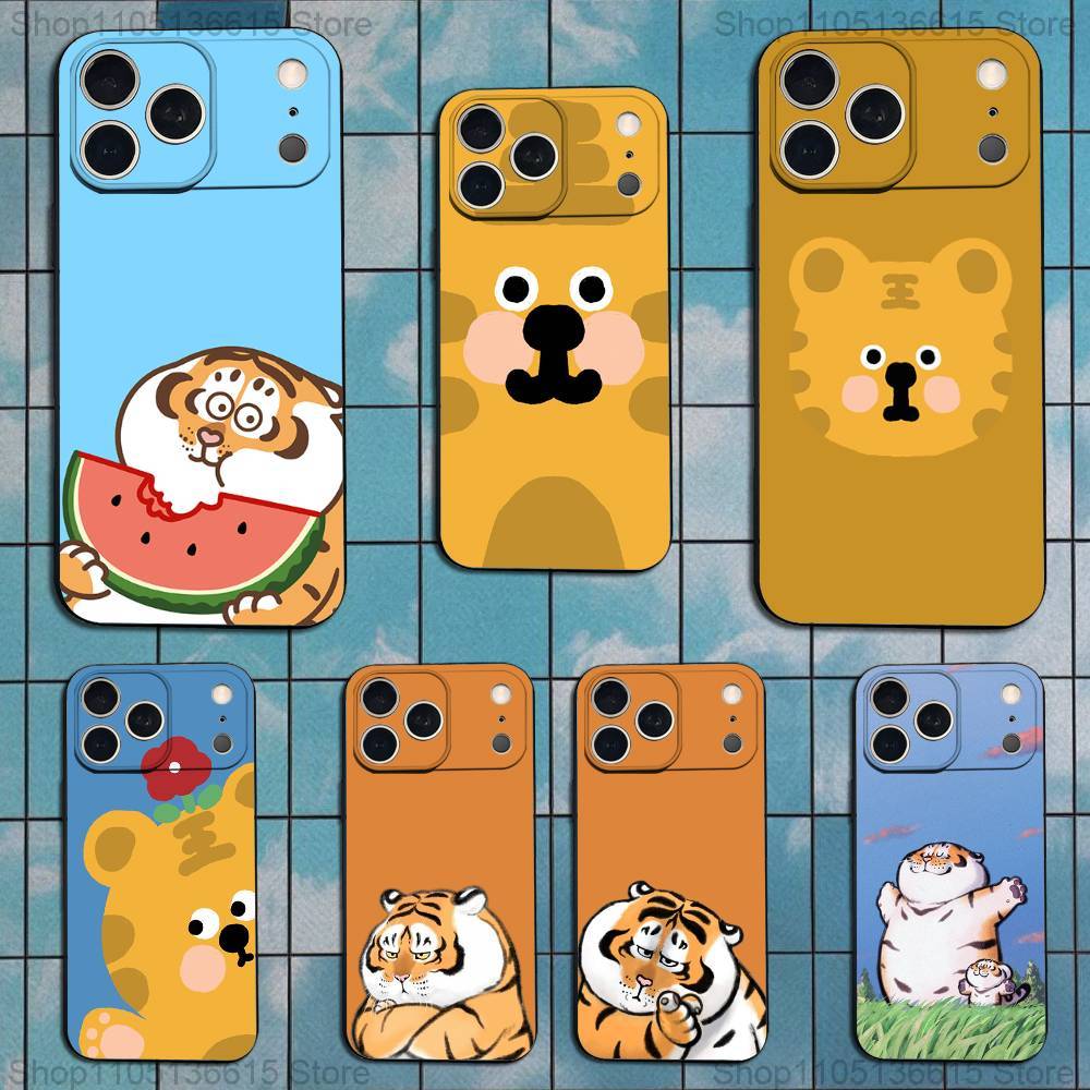 Cute Tiger Funny Phone Case For iPhone 17,16,15,14,13,12,11 Plus,Pro Max,XS,X,XR,SE,Mini,8,7,Soft Silicone Black Cover
