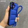 Luxury Down Jacket Lanyard Pure Color Case for iPhone 16 15 14 Pro Max 13 12 11 16 Plus Hand Wrist Strap Shockproof Soft Cover