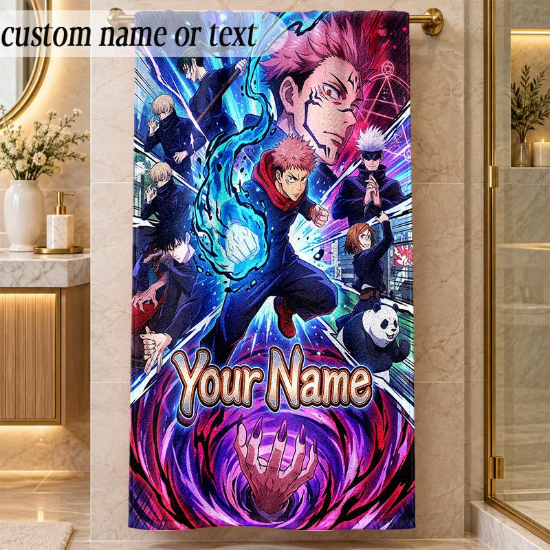 Beach TowelJujutsu Kaisen Custom Name Text Personalized Soft Towel for Beach Pool Indoor Home Decor Gift