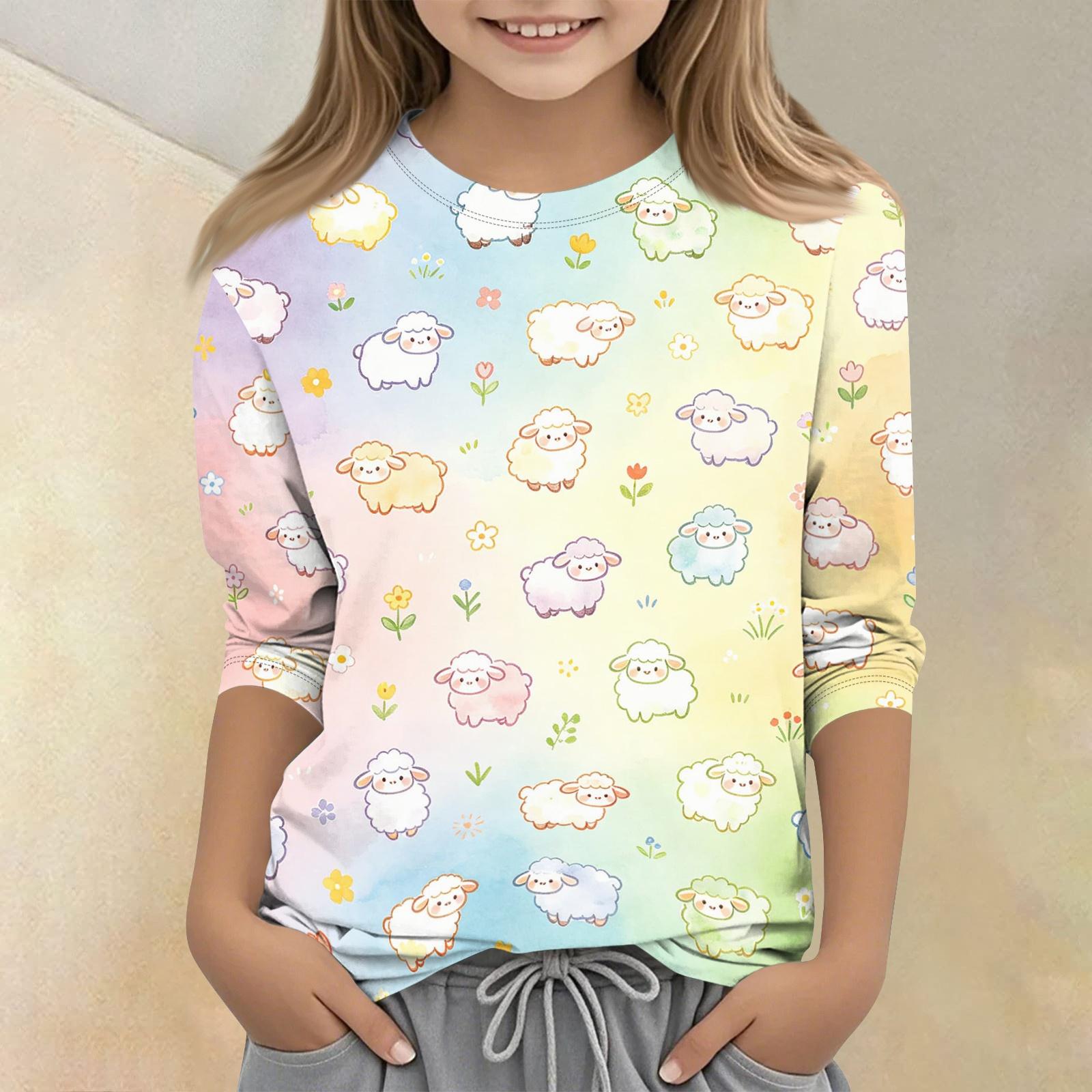 

Kids Animal Print Crew Neck 3/4 Sleeve Casual T-Shirt Soft Fabric Comfortable Fit Lightweight Design Suitable for Everyday Wear 120