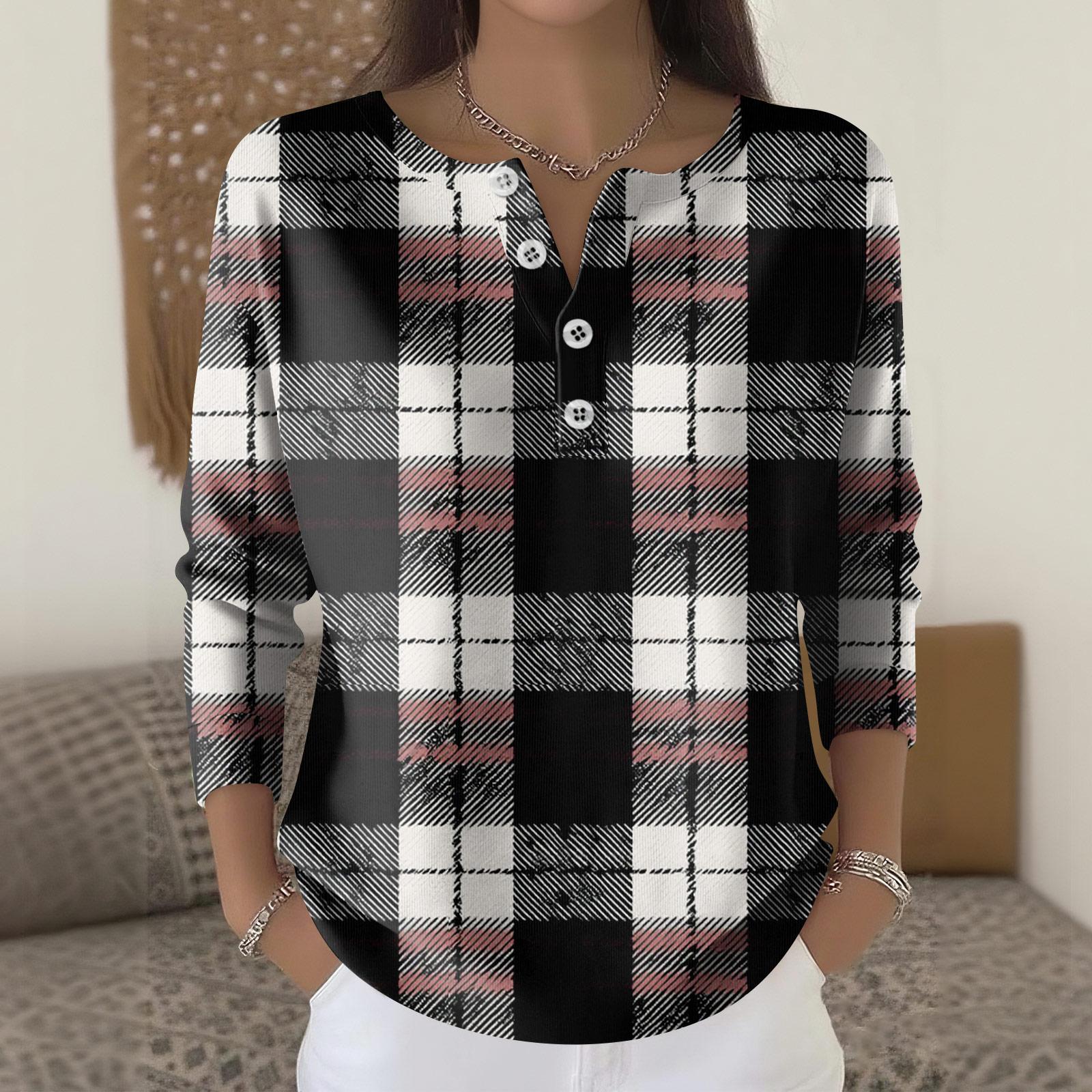 

Женская модная блузка с длинным рукавом, в клетку, с геометрическим принтом, элегантная повседневная блузка S белый