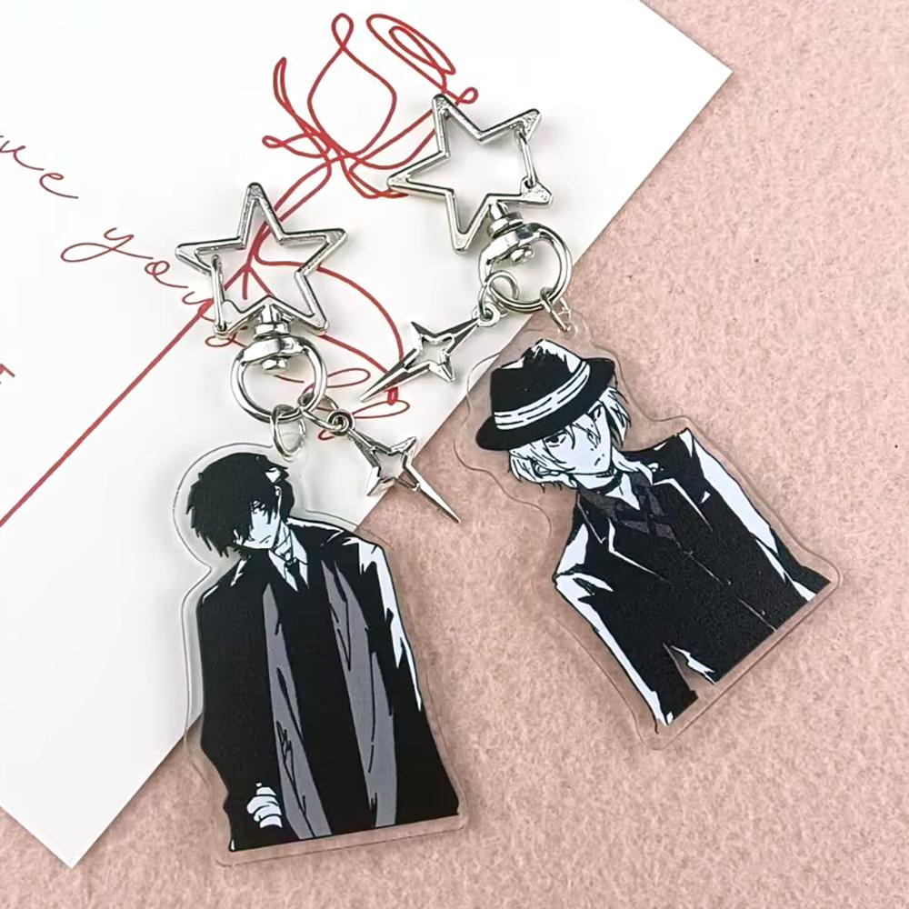 Anime BSD Dazai Osamu and Chuuay Keychain Bungou Stray Dogs Soukoku Inspiration Key Ring Cosplay Accessories Backpack Decor