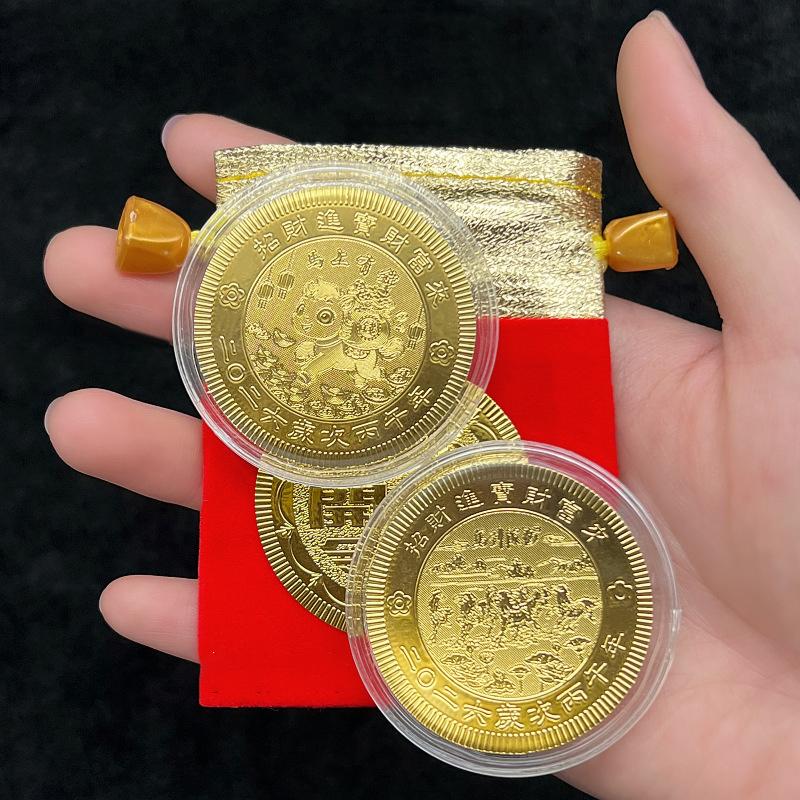 HOT 2Pc 2026 Year The Horse Imitation Commemorative Coin Paper Lucky Animal Pony Imitation Gold Foil Paper New Year Souvenir Gi