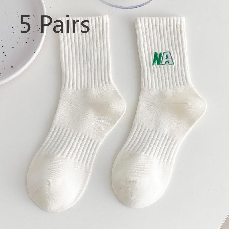 5 Pairs of Female Spring and Summer Cotton Letters with Shark Pants In Tube Socks
