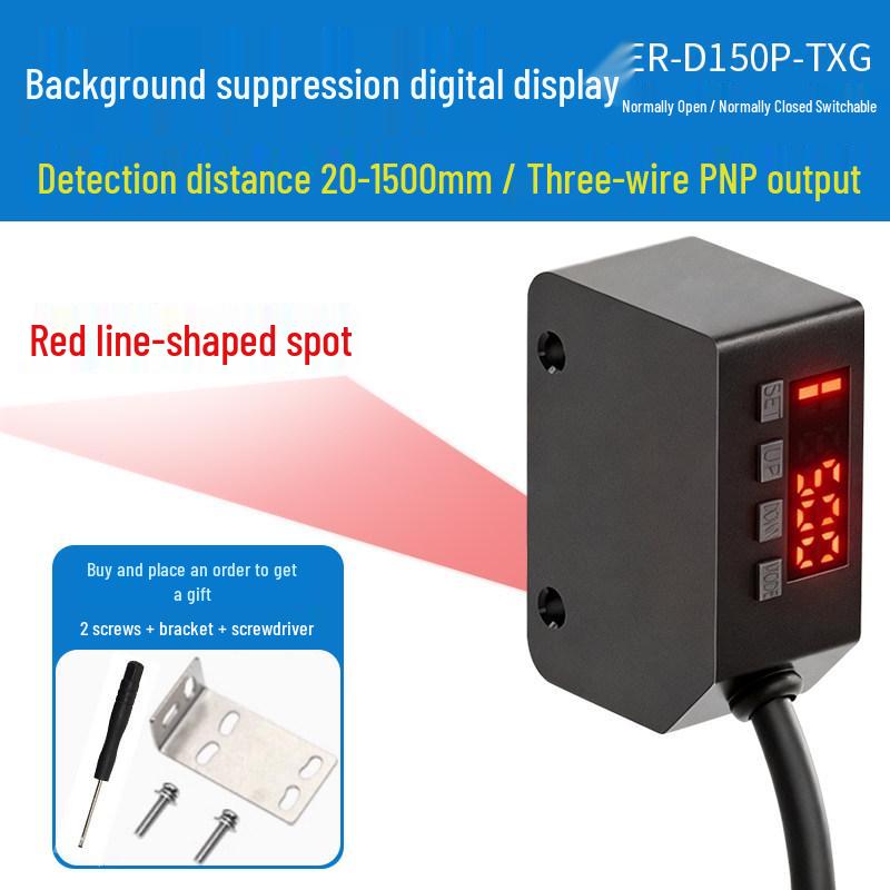 Digital Display Adjustable Photoelectric Sensor with Diffuse Reflection and Long-Distance Bar-Shaped Light Spot