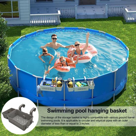 Poolside Storage Baskets with Cup Holders Large Capacity Universal Easy To Install Above Ground Pool Accessories Storage Organizer