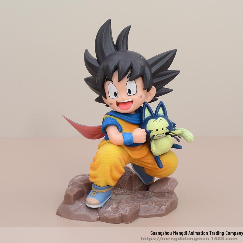 Childhood Goku Hugging Puar & Yamcha Sidekick Anime Figurine