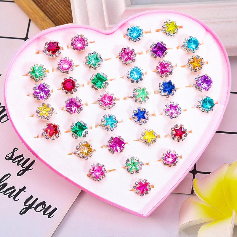 36 Pieces Children's Ring - Diamond-Style Crystal Toy Cartoon Rings With box