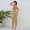 Summer Shiny Standing Neck Dress Slim Sexy Slit Irregular Dresses