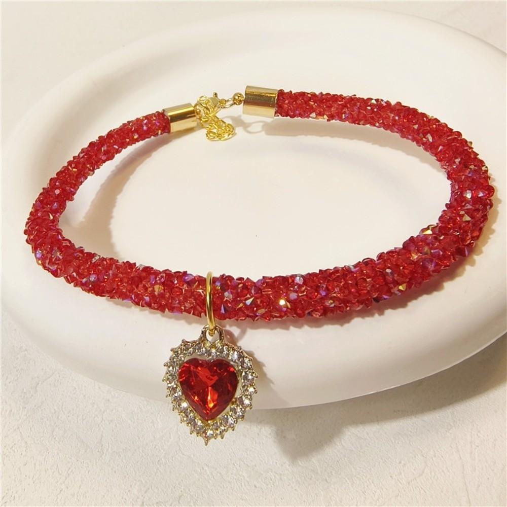 New Adjustable Crystal Dogs Collar DIY Pet Accessories Pet Collar Rhinestone Collar Small Dog Cat Neck Ring красный