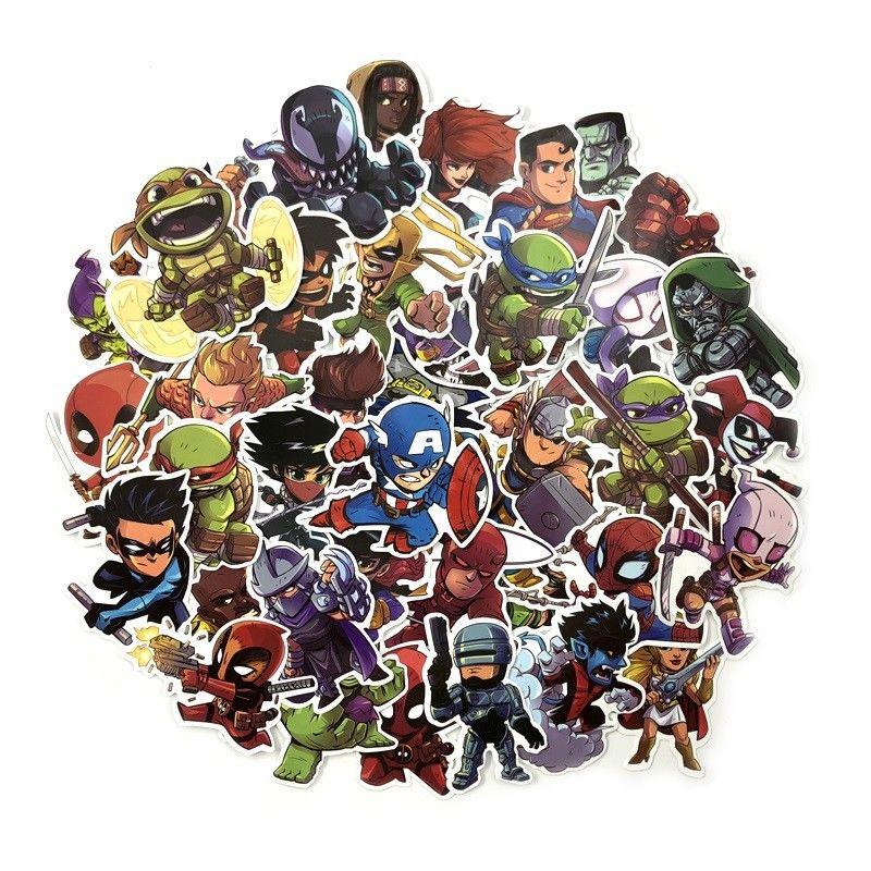 Chibi 50 Pcs Super Heroes Sticker Decals For Skateboard Laptop Luggage