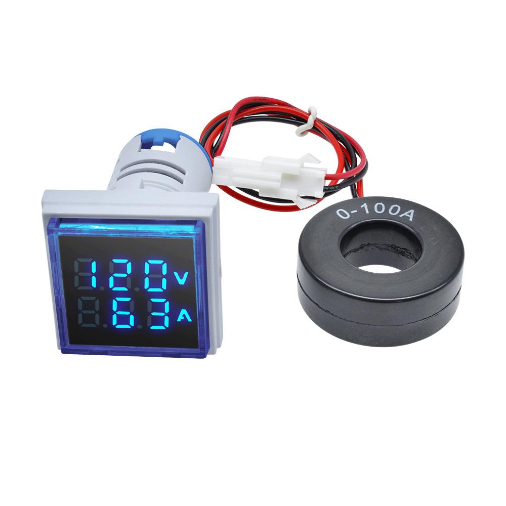 AC 50-500V 0-100A Square LED Digital Voltmeter Ammeter 110V 220V Voltage Current Meter Voltammeter Car Volt Amp Tester Detector