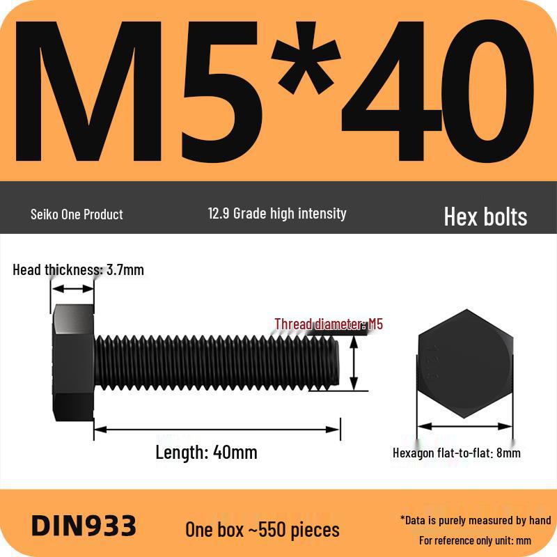High Strength Class 12.9 Hex Bolt Set: M4-M16 Sizes