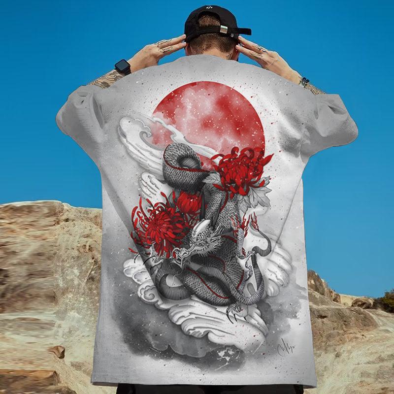 

Футболки с акулами для мужчин с принтом 3d Ukiyo-E Fierce Beast Мужская одежда Уличные футболки Harajuku Повседневные футболки с короткими рукавами большого размера 3XL