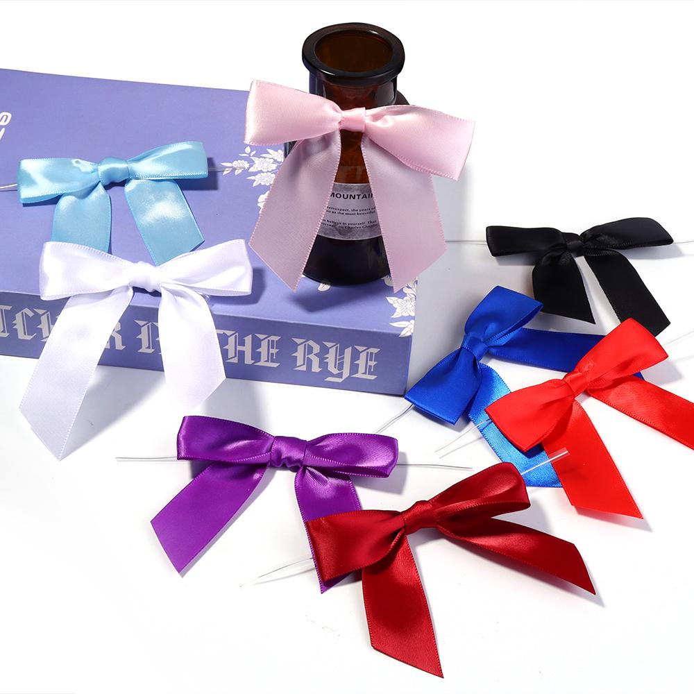 10pcs 9x9cm Ribbon Bow With Iron Wire Colorful Polyester Bow Tie For Wedding Party DIY Candy Biscuit Gift Packaging Seal Decor