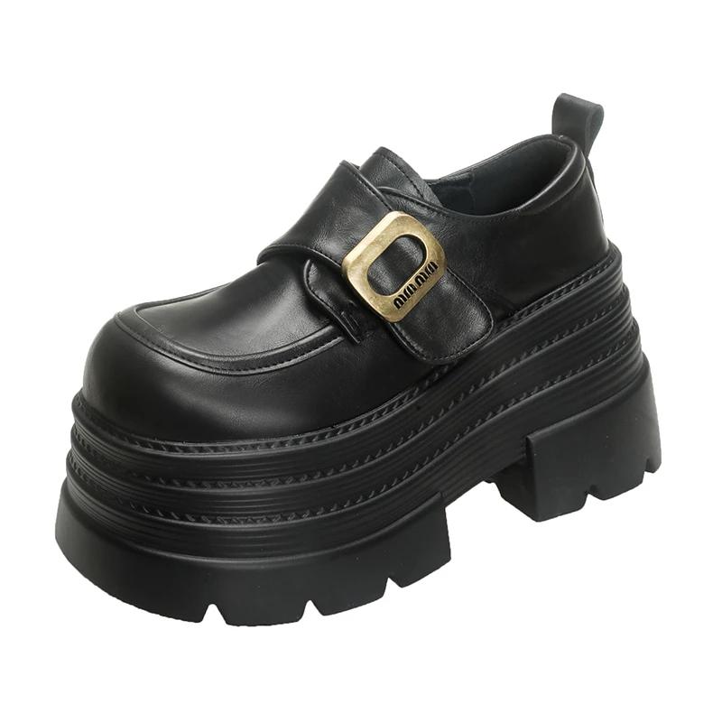 

10CM Autumn Women Chunky Nop-slip Sneakers Loafers High Heels Platform 2025 New Spring Hook-loop Casual Shoes Flats Woman 34 чёрный