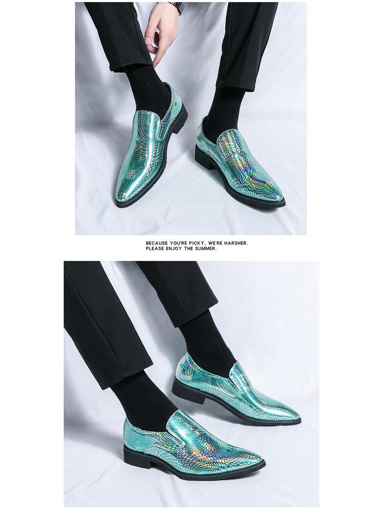 Men's Plus Size Leather Pointed Toe Slip-on Derby Shoes - Shiny Formal & Casual