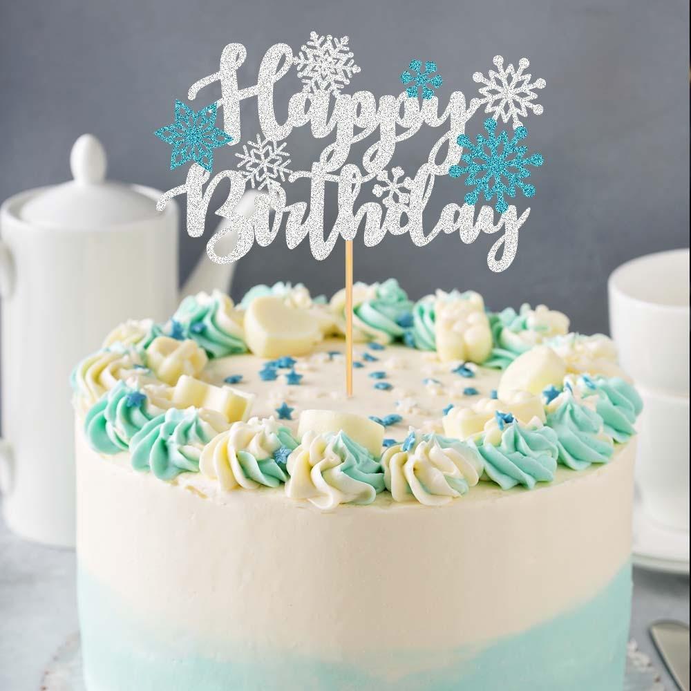 White Letter Snowflake Pattern Glitter Paper Birthday Cake Decoration Plugin