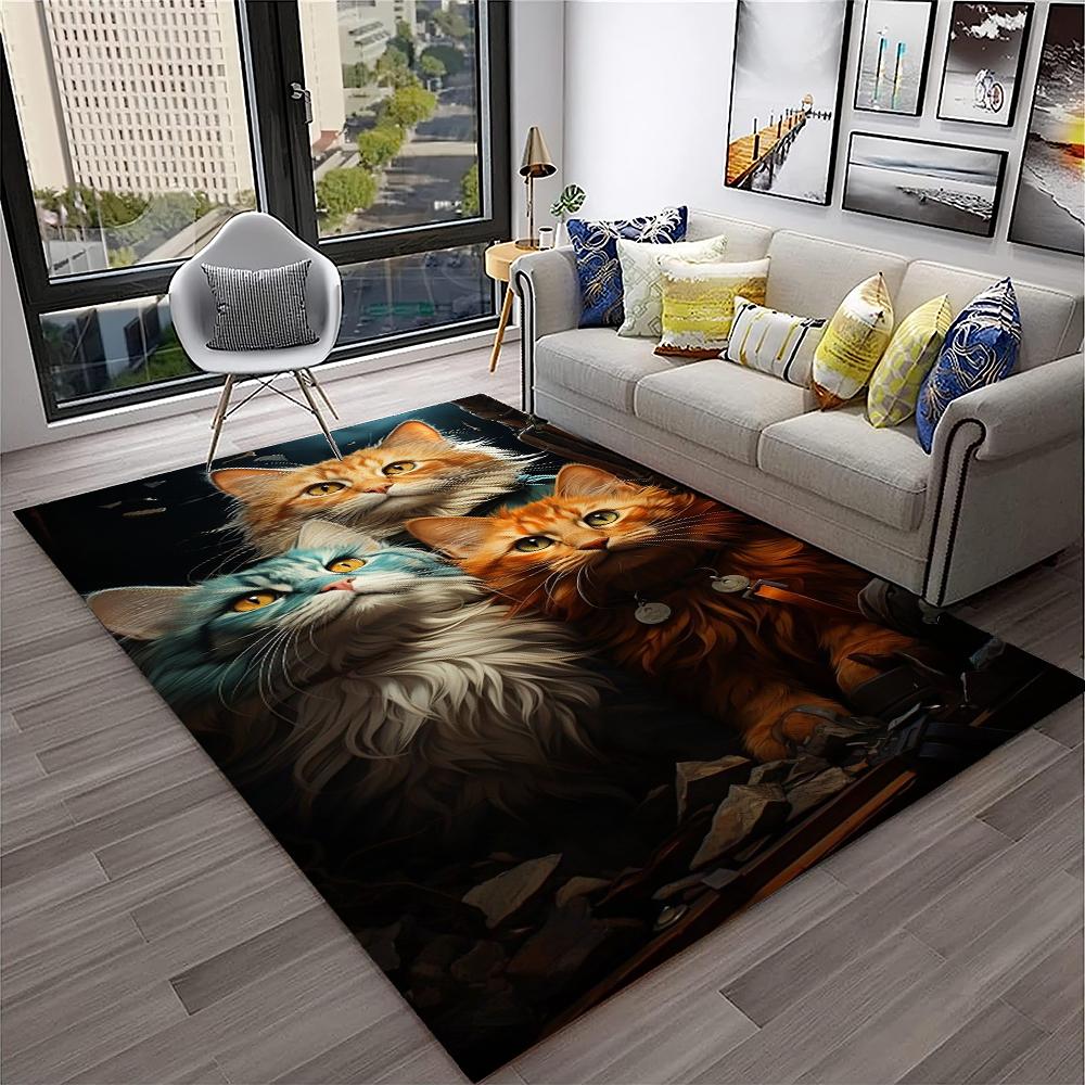 Cute Cat Flower Pastoral Cartoon Carpet Rug for Home Living Room Bedroom Sofa Doormat Decor,Kid Play Area Rug Non-slip Floor Mat