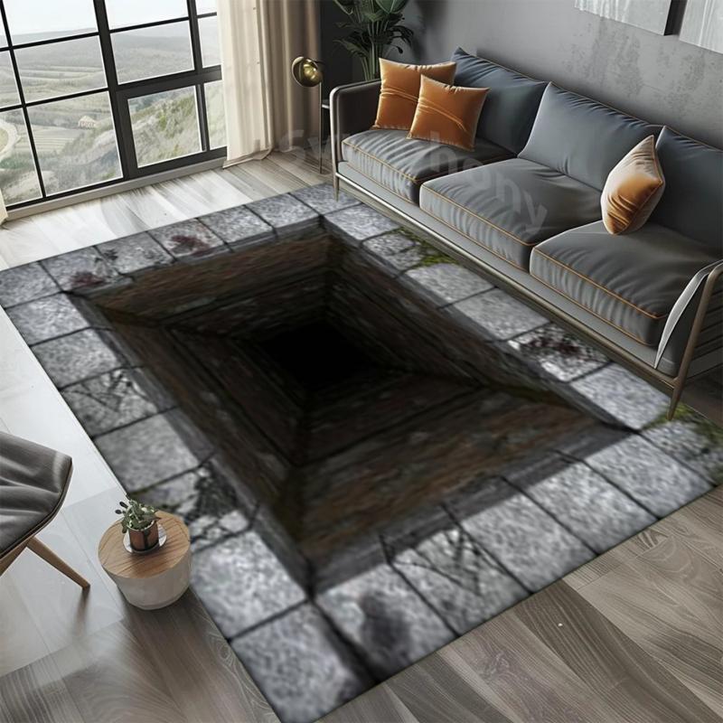 Art Industrial Multi-Material Patchwork Rug Wood Brick &Stone Design NonSlip Easy Clean Living Room Entryway Home Decor Flormat
