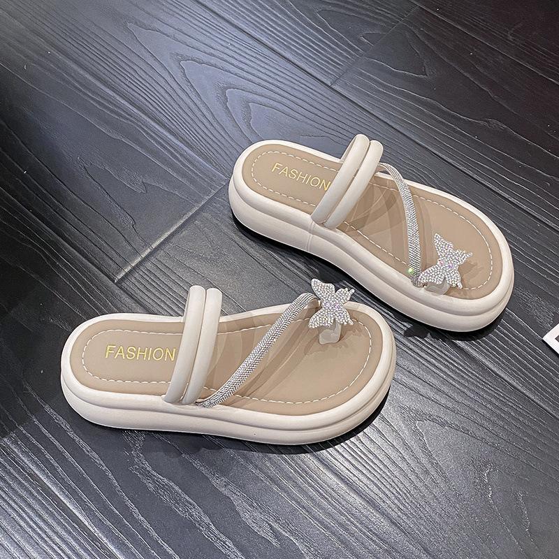

Premium sense rhinestone butterfly platform slippers women s summer 2025 new one-word set toe cool slippers casual beach slippers 40