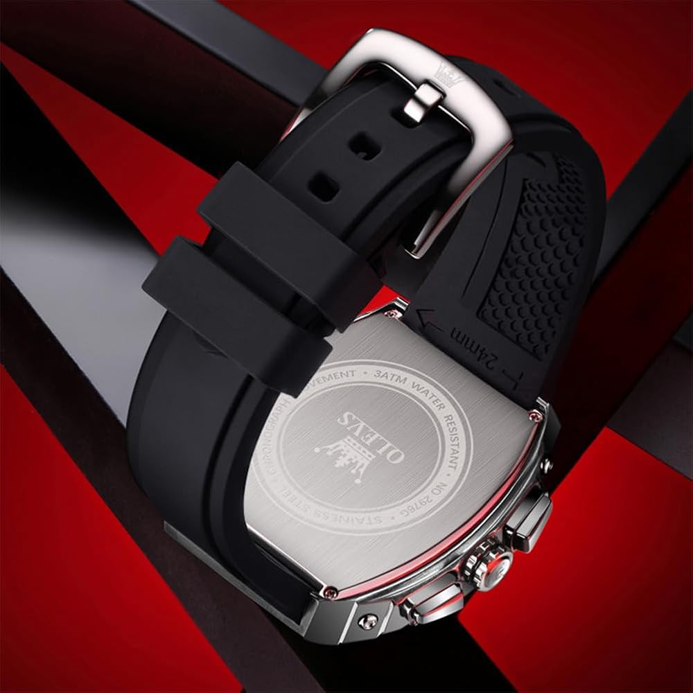Relógio OLEVS Masculino Estiloso Cronógrafo à Prova d'Água Multifuncional com Pulseira de Silicone Prata Preto