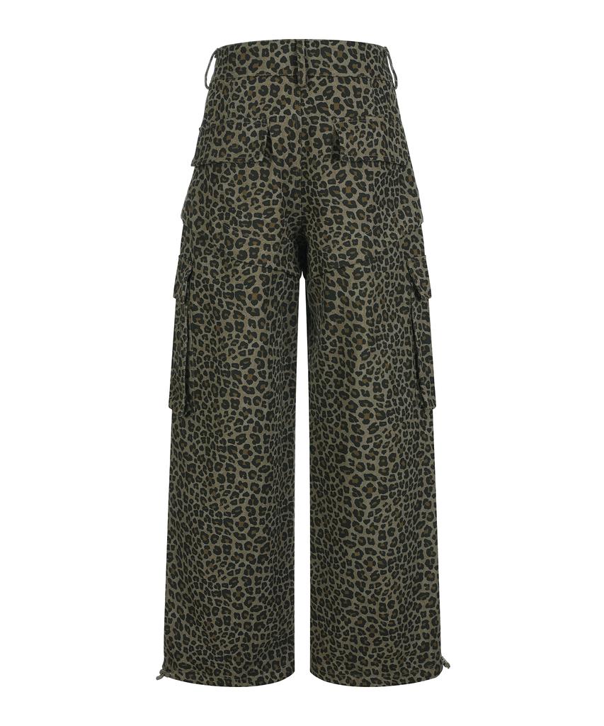 LALAFOX Leopard Print Rivet Pocket Point Pants Brown Br2Wp007