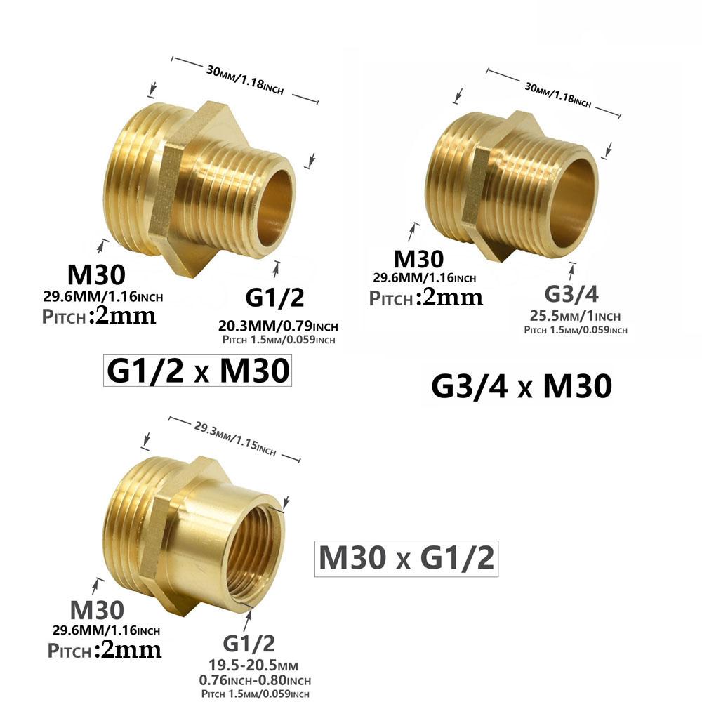 Brass G1/2 G3/4 Male Female To M30 Thread Connector Reducing Copper Fittings For Cleaning Machine Kitchen Bathroom