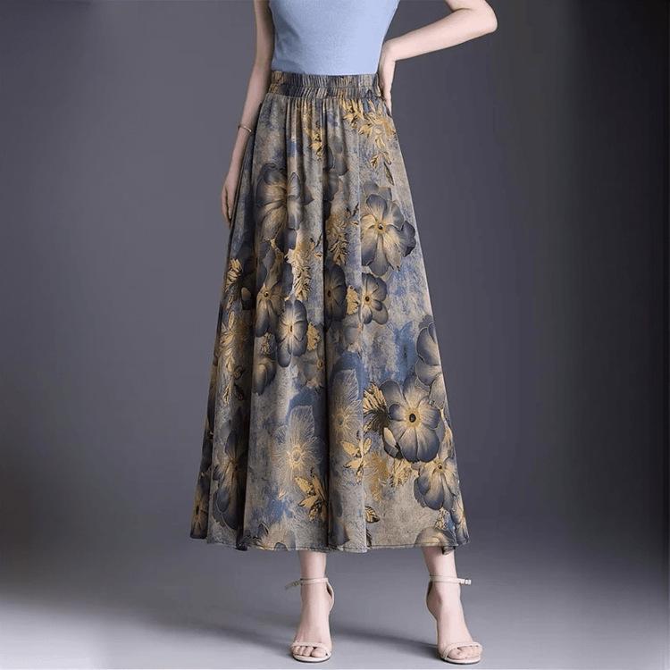 

2026 Spring/Summer Ink Wash Floral Skort with Ice Silk Fabric: Flowy Casual Pants XL (120-140 cm)