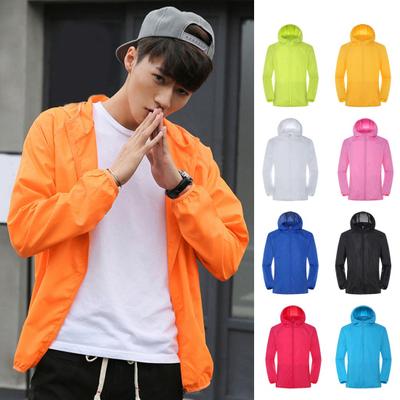 Hooded Long Sleeve Shrinkable Cuffs Pockets Zipper Placket Windbreaker Jacket Men Women Waterproof Sun Protection Coat