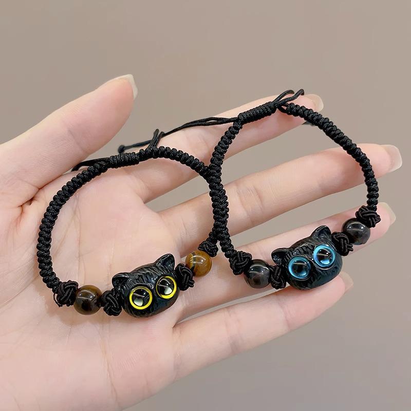 Cute Black Cat Braided Rope Bracelet Women Men Couple Bracelet Trendy Jewelry Gift