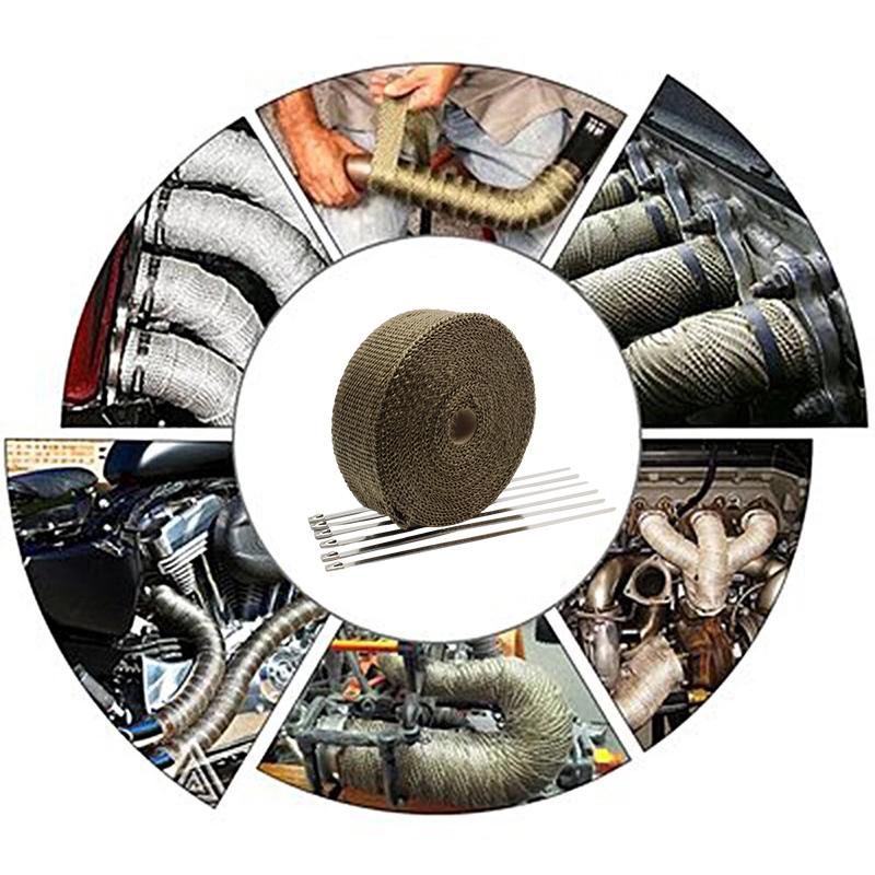 Motorcycle Muffler Thermal Tape Exhaust Band Heat Wrap Fiberglass Heat Shield Insulation With Stainless Ties 5CM*5M Termotape