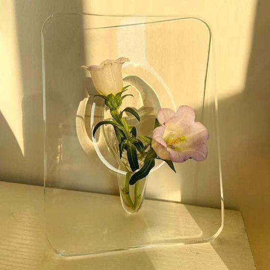 Yousheng Clear Plastic Vase Decorative Square/Butterfly Frame Vase for Wedding Party Table Home Dining Table Bookshelf Centerpiece House Warming Gifts