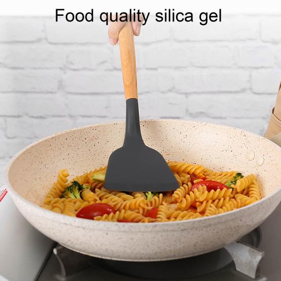 12Pcs Silicone Kitchenware Set Turner Spatula Spoon Non-Stick Heat Resistant Cooking Utensils with Wooden Handles Storage Bucket