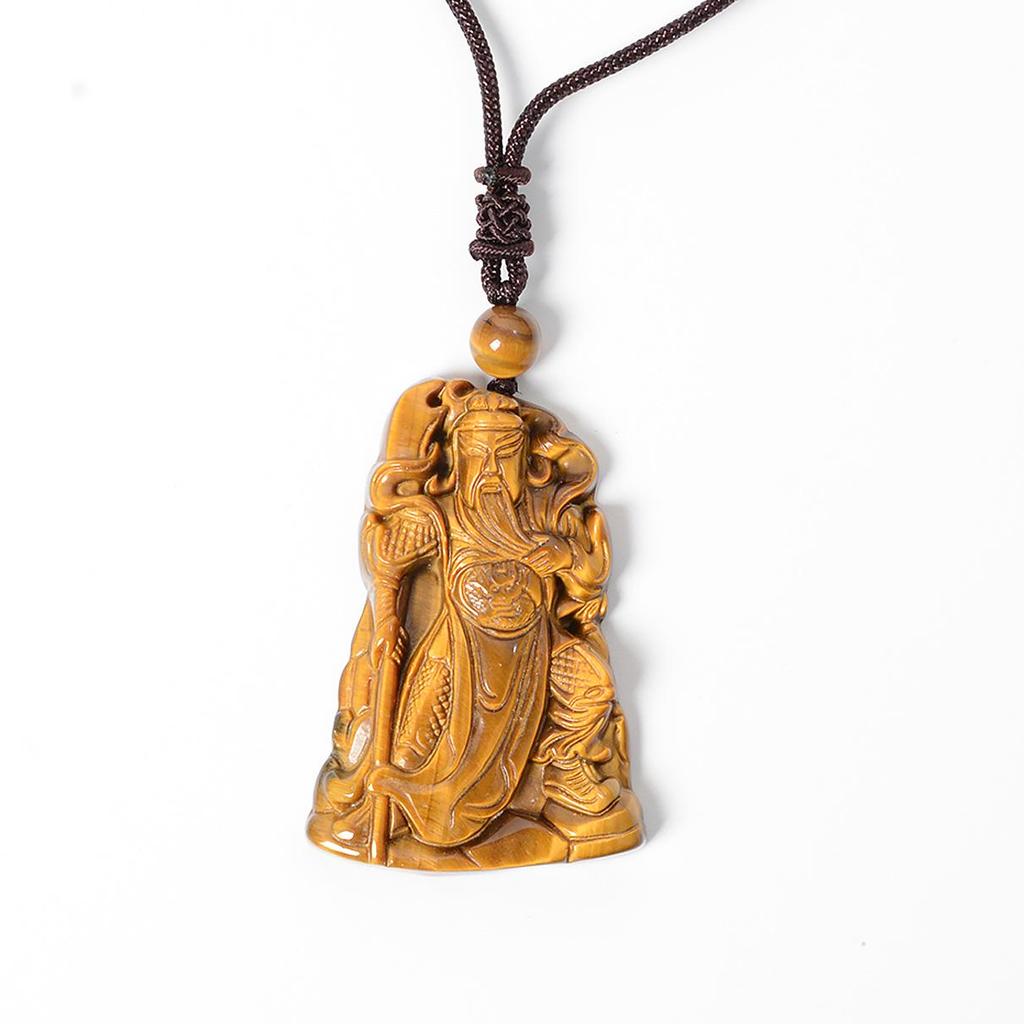 Hetian Jade Guan Gong Pendant with Tiger's Eye: Men's Guan Yu Amulet and God of Wealth Symbol