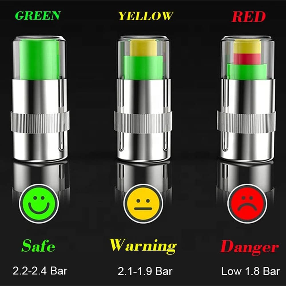 4Pcs Tire Pressure Gauge Caps: Fuel Saving Air Pressure Monitor, Visual 3-Color Alert Sensor, External Tpms Valve Cap For Truck